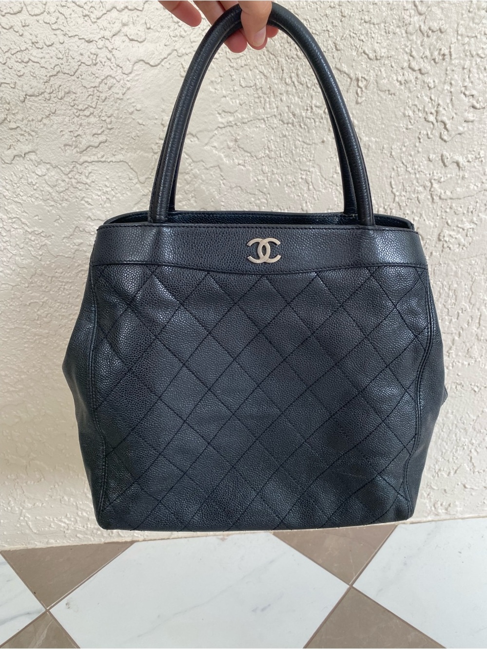 CHANEL Black Quilted Leather Top-Handle Tote